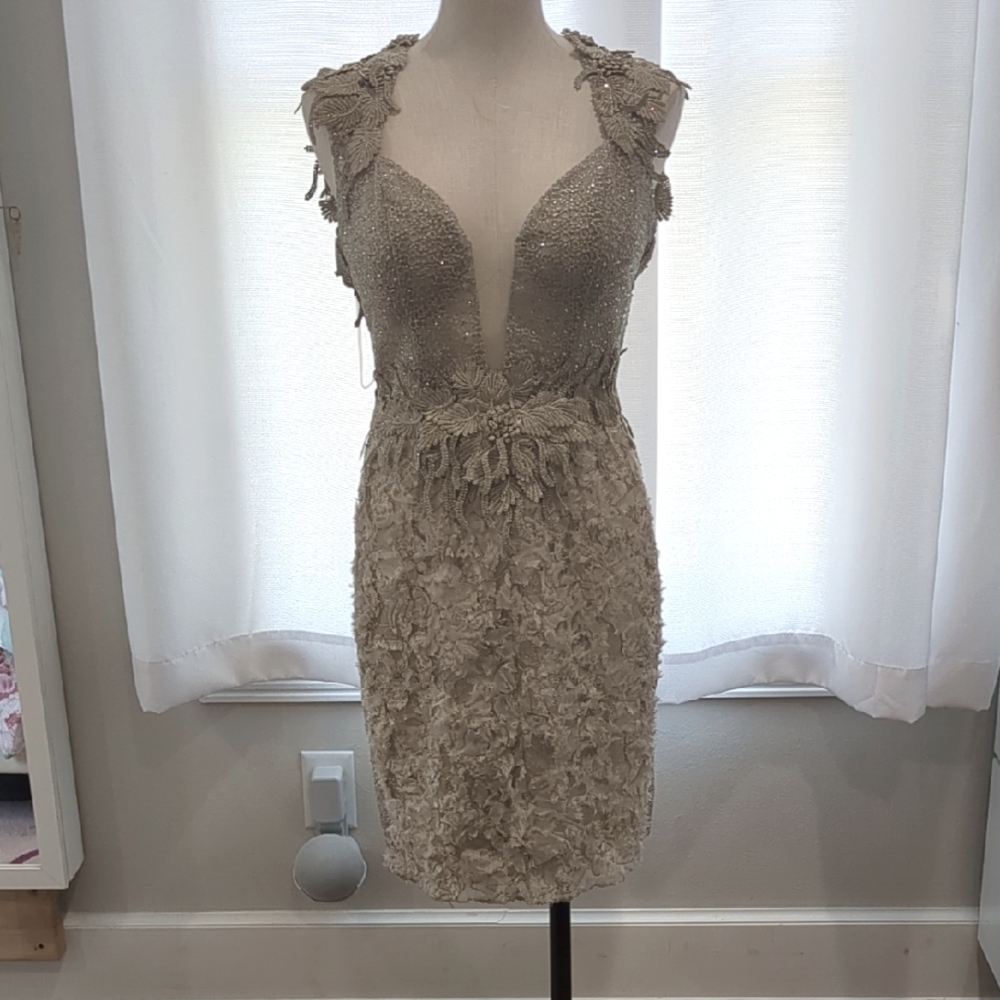 Alberto Makali Textured Beige Mini Dress